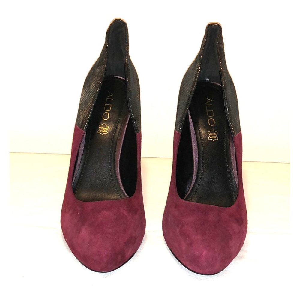 Burgundy Aldo Pumps with Metallic Snakeskin